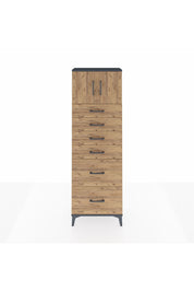 Arges Dolap Tek Raflı 6 Çekmeceli 2 Kapaklı 60x30x182 Antrasit-Çam