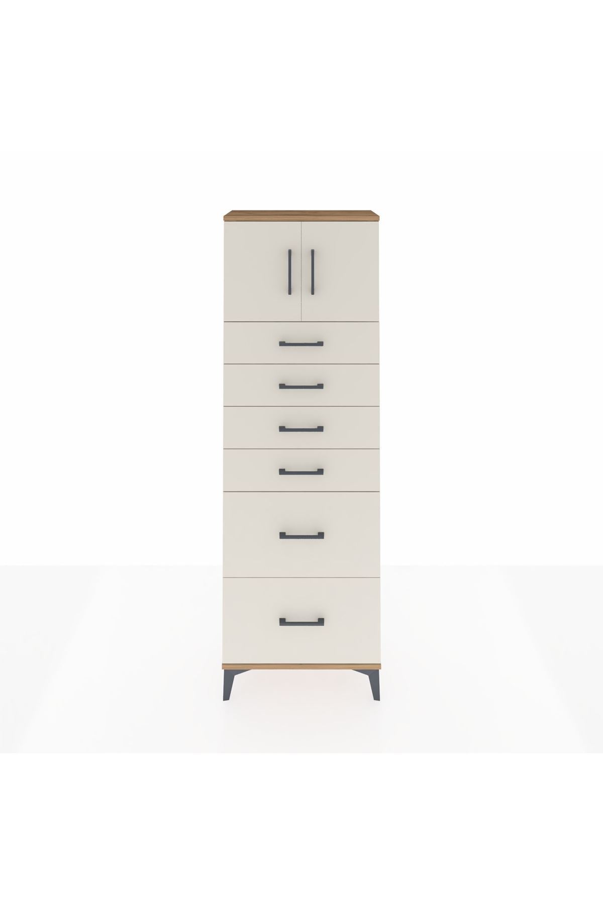 Arges Dolap Tek Raflı 6 Çekmeceli 2 Kapaklı 60x30x182 Çam-Aytaşı