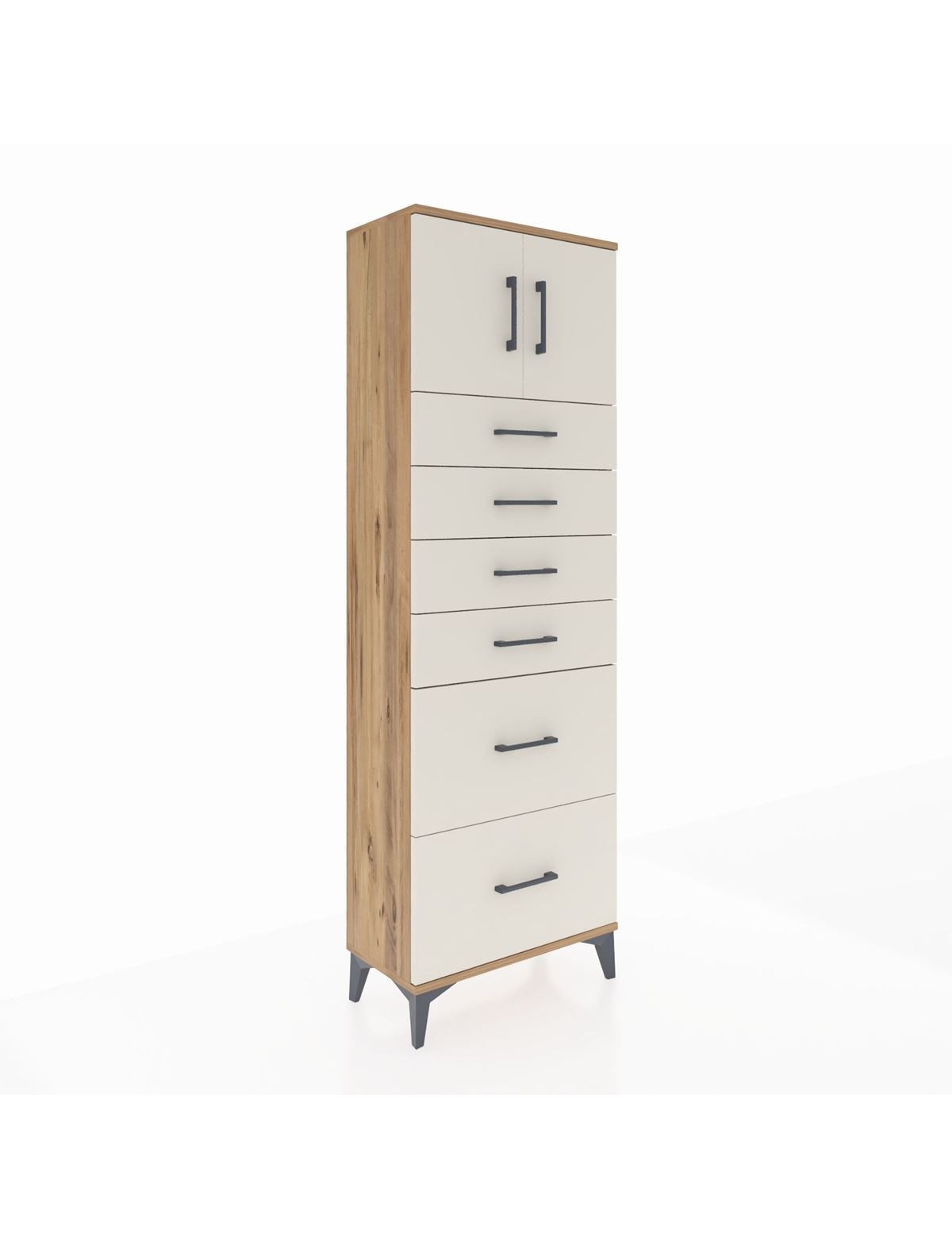 Arges Dolap Tek Raflı 6 Çekmeceli 2 Kapaklı 60x30x182 Çam-Aytaşı