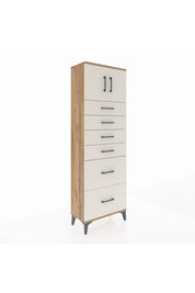 Arges Dolap Tek Raflı 6 Çekmeceli 2 Kapaklı 60x30x182 Çam-Aytaşı