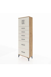 Arges Dolap Tek Raflı 6 Çekmeceli 2 Kapaklı 60x30x182 Çam-Aytaşı