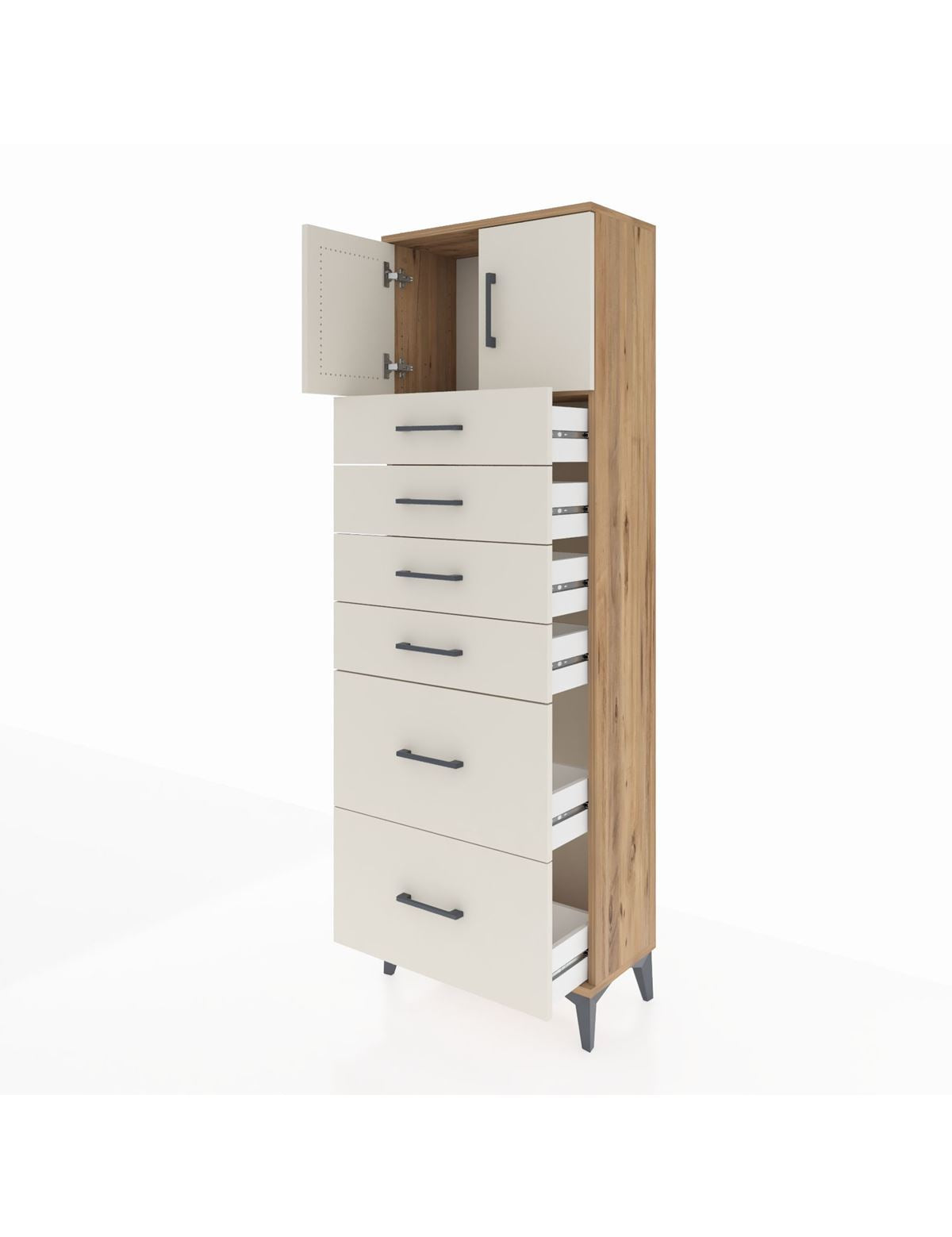 Arges Dolap Tek Raflı 6 Çekmeceli 2 Kapaklı 60x30x182 - S23M017V7A