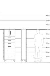 Arges Dolap Tek Raflı 6 Çekmeceli 2 Kapaklı 60x30x182 Çam-Aytaşı