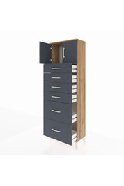 Arges Dolap Tek Raflı 6 Çekmeceli 2 Kapaklı 60x30x182 - S23M017V8A