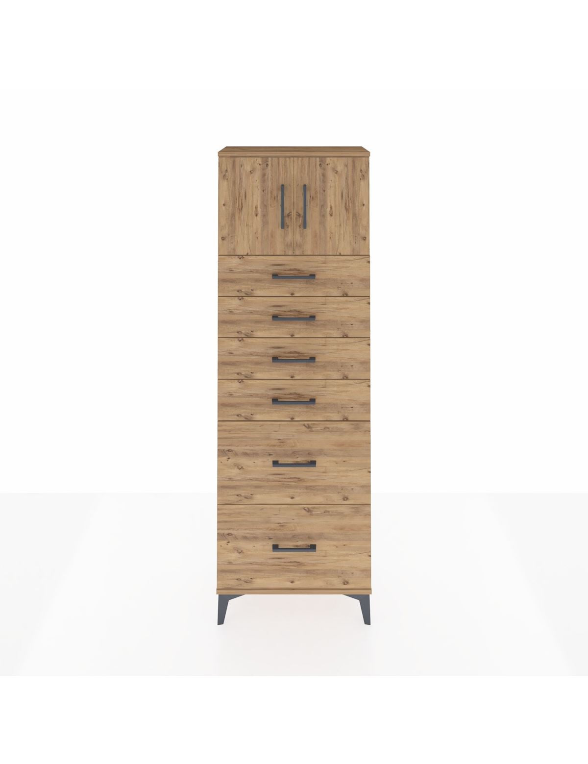 Arges Dolap Tek Raflı 6 Çekmeceli 2 Kapaklı 60x30x182 Çam-Çam