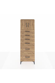 Arges Dolap Tek Raflı 6 Çekmeceli 2 Kapaklı 60x30x182 Çam-Çam