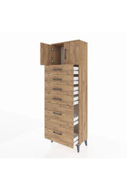 Arges Dolap Tek Raflı 6 Çekmeceli 2 Kapaklı 60x30x182 Çam-Çam