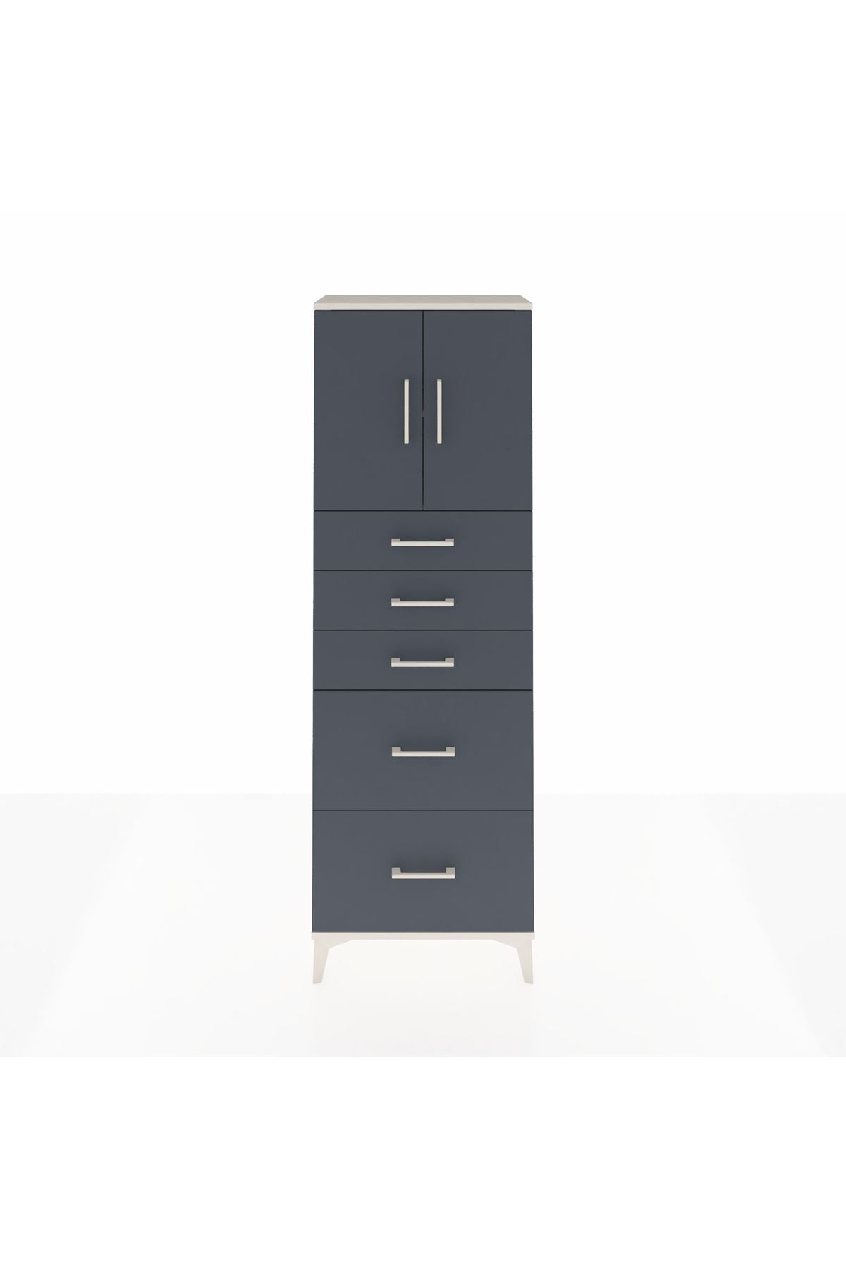 Arges Dolap 2 Raflı 5 Çekmeceli 2 Kapaklı 60x30x182 Aytaşı-Antrasit