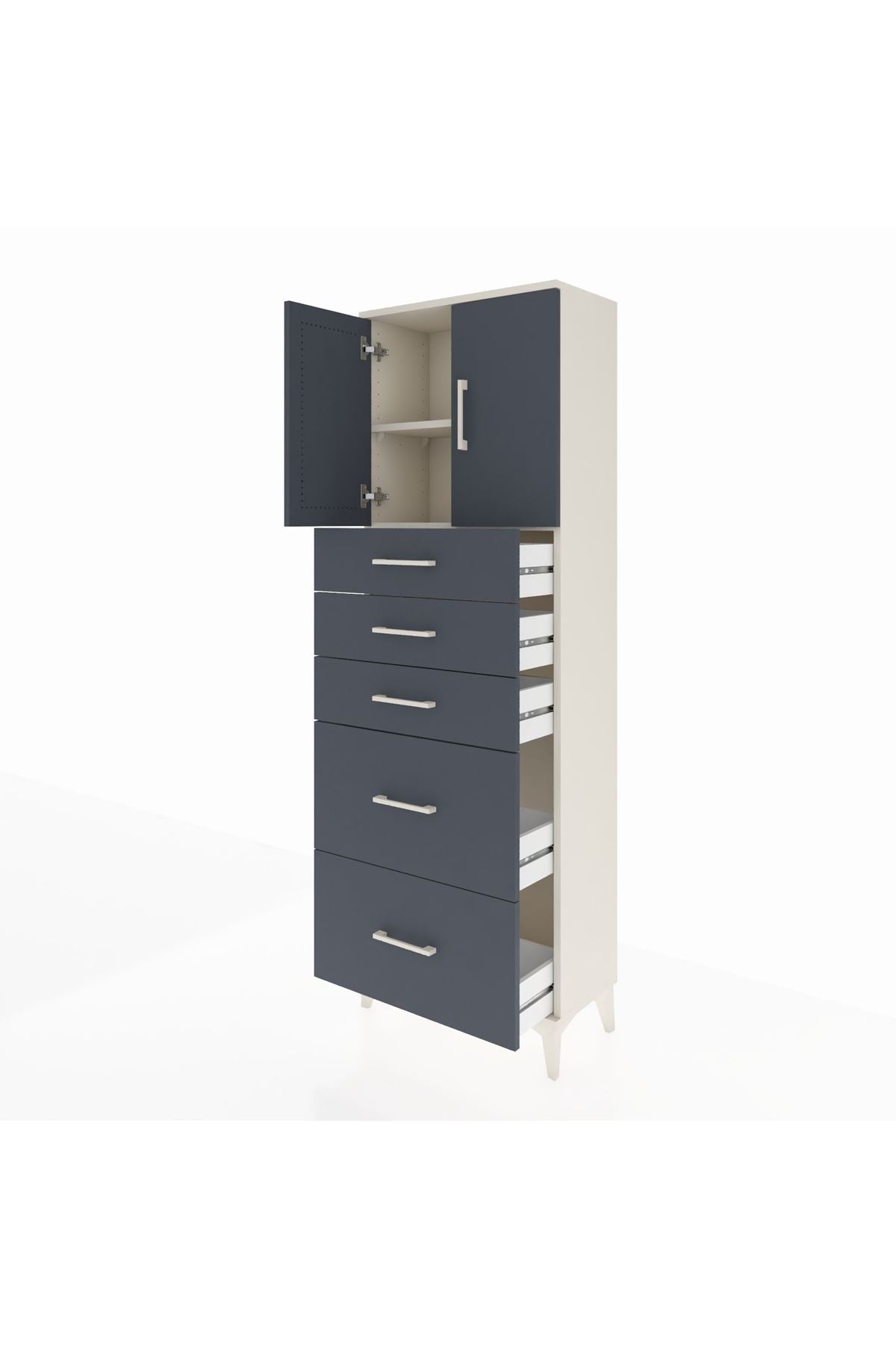 Arges Dolap 2 Raflı 5 Çekmeceli 2 Kapaklı 60x30x182 Aytaşı-Antrasit