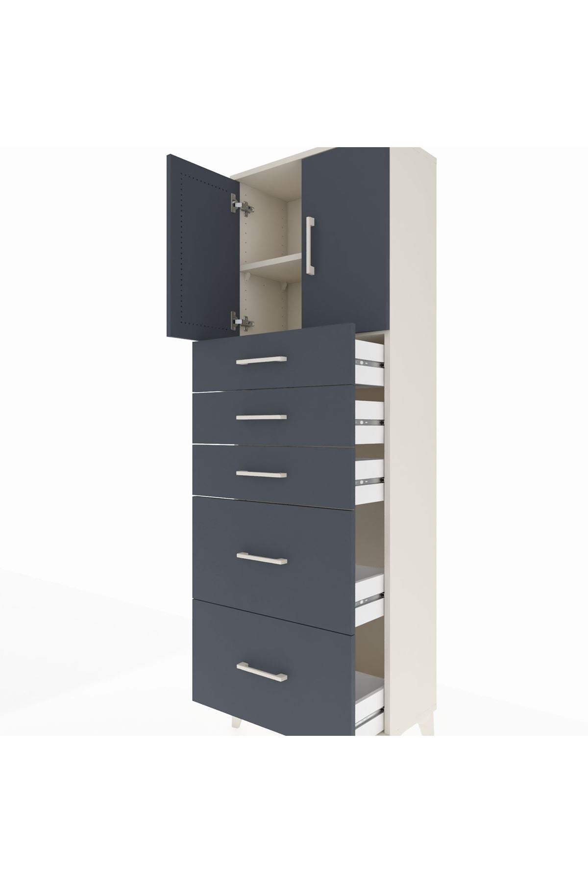 Arges Dolap 2 Raflı 5 Çekmeceli 2 Kapaklı 60x30x182 Aytaşı-Antrasit