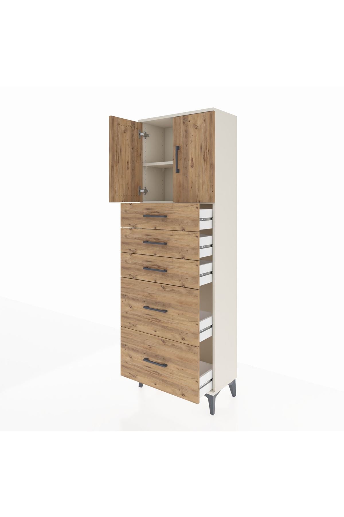 Arges Dolap 2 Raflı 5 Çekmeceli 2 Kapaklı 60x30x182 Aytaşı-Çam