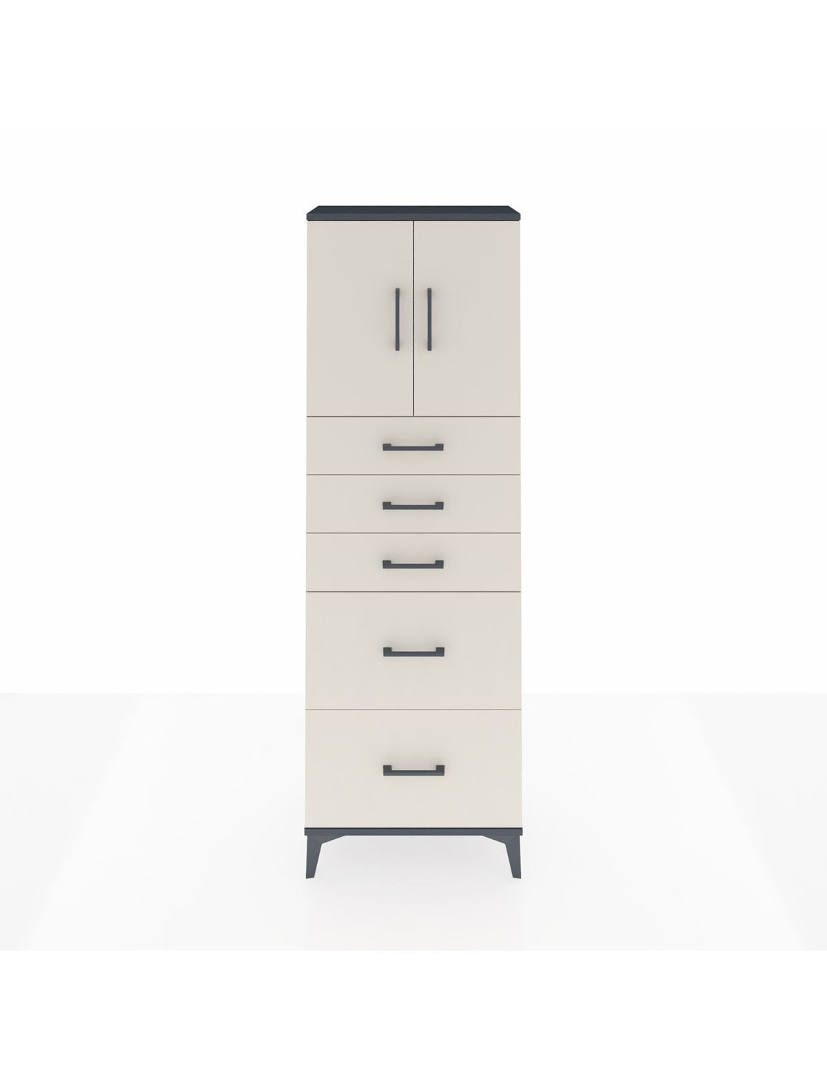 Arges Dolap 2 Raflı 5 Çekmeceli 2 Kapaklı 60x30x182 Antrasit-Aytaşı