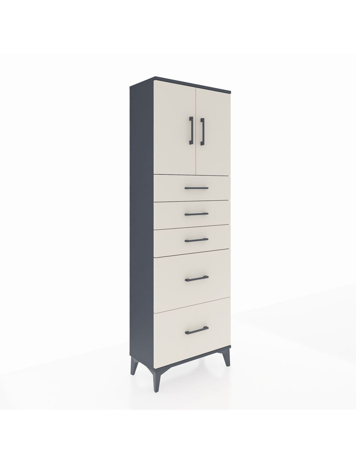 Arges Dolap 2 Raflı 5 Çekmeceli 2 Kapaklı 60x30x182 Antrasit-Aytaşı