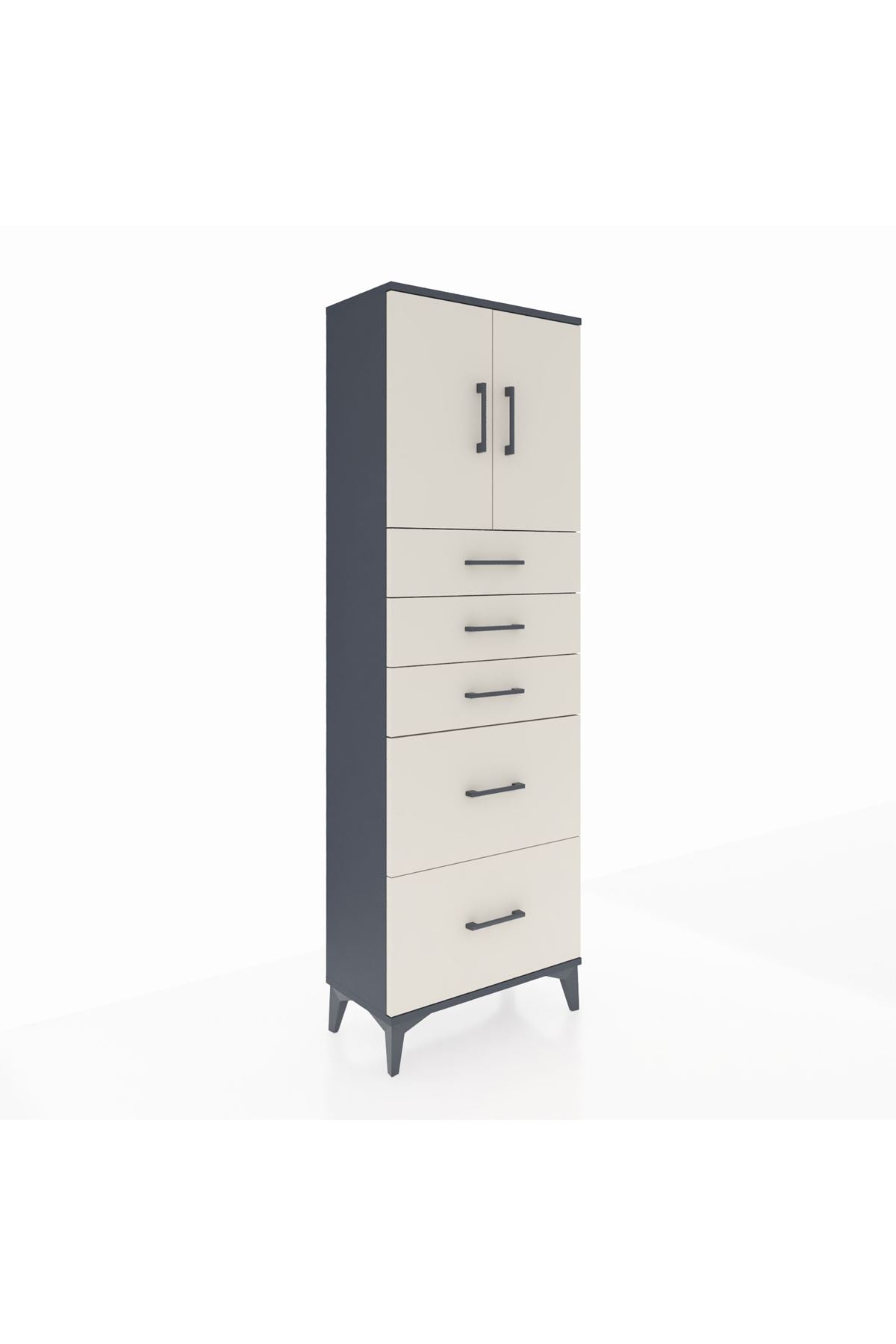 Arges Dolap 2 Raflı 5 Çekmeceli 2 Kapaklı 60x30x182 Antrasit-Aytaşı