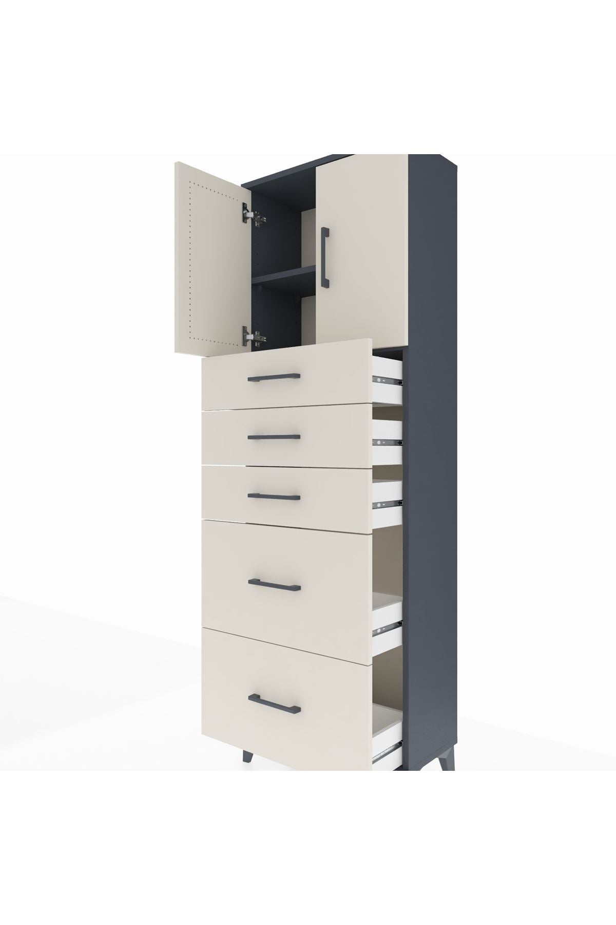 Arges Dolap 2 Raflı 5 Çekmeceli 2 Kapaklı 60x30x182 Antrasit-Aytaşı