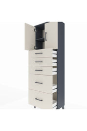 Arges Dolap 2 Raflı 5 Çekmeceli 2 Kapaklı 60x30x182 Antrasit-Aytaşı