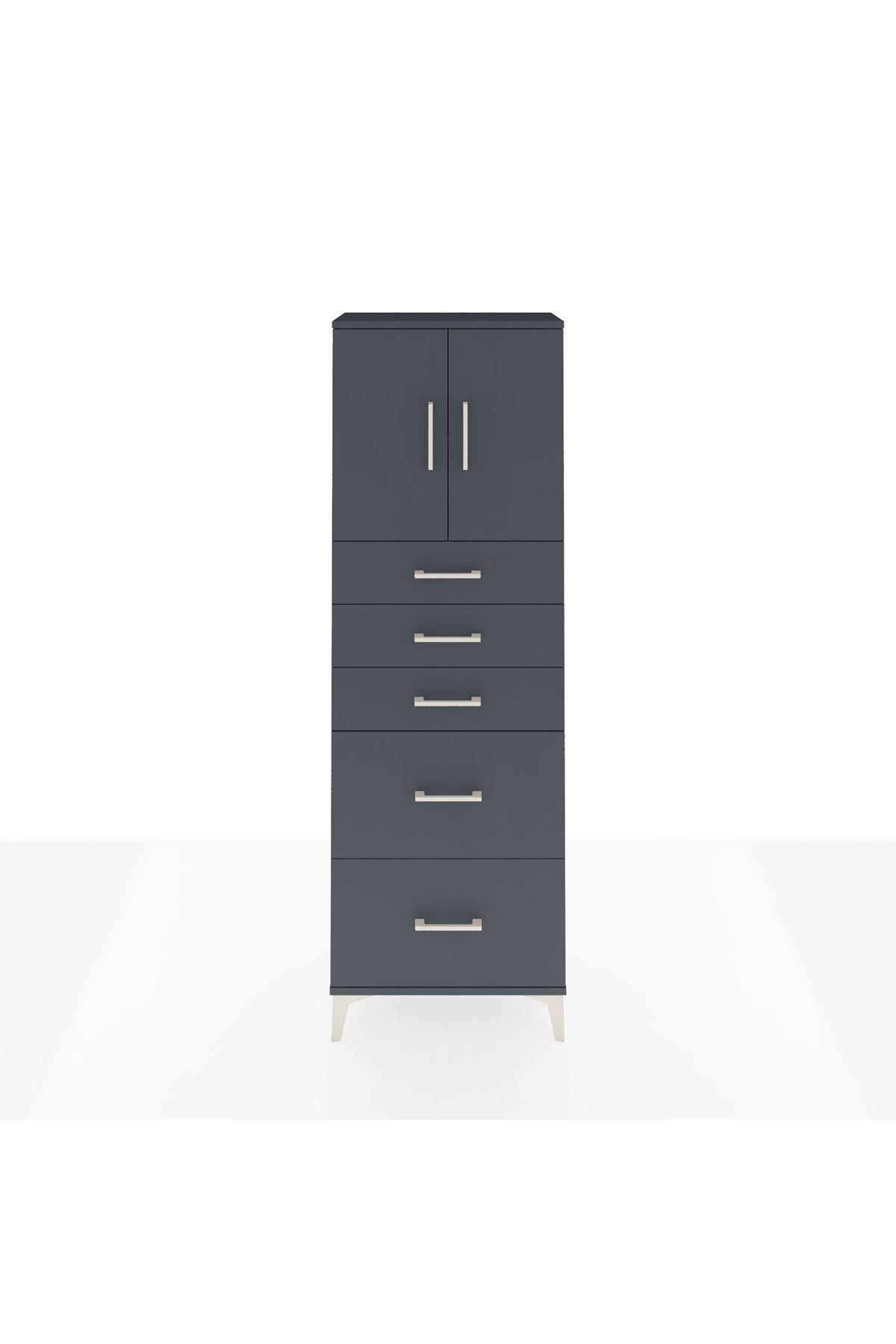 Arges Dolap 2 Raflı 5 Çekmeceli 2 Kapaklı 60x30x182 Antrasit-Antrasit