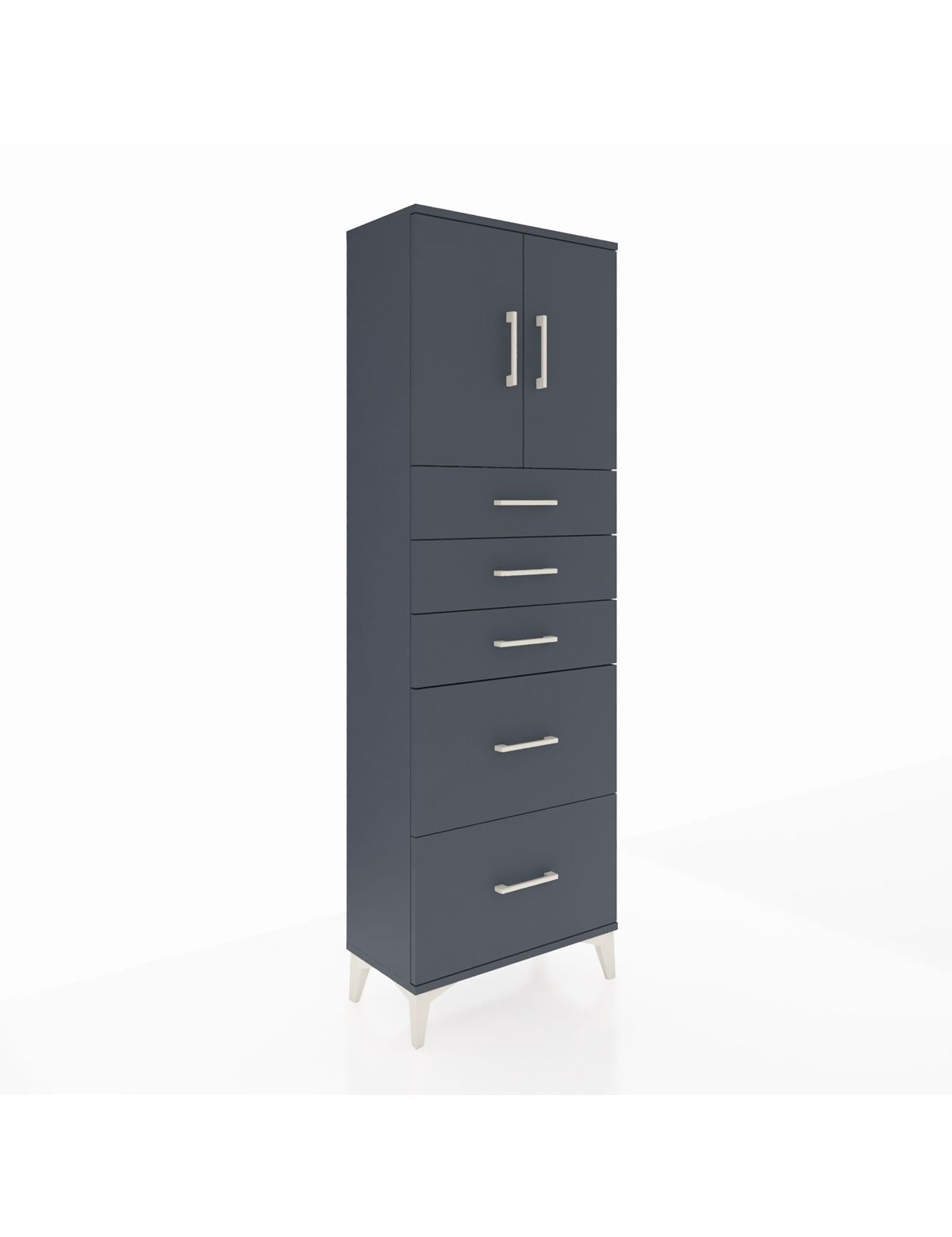 Arges Dolap 2 Raflı 5 Çekmeceli 2 Kapaklı 60x30x182 Antrasit-Antrasit