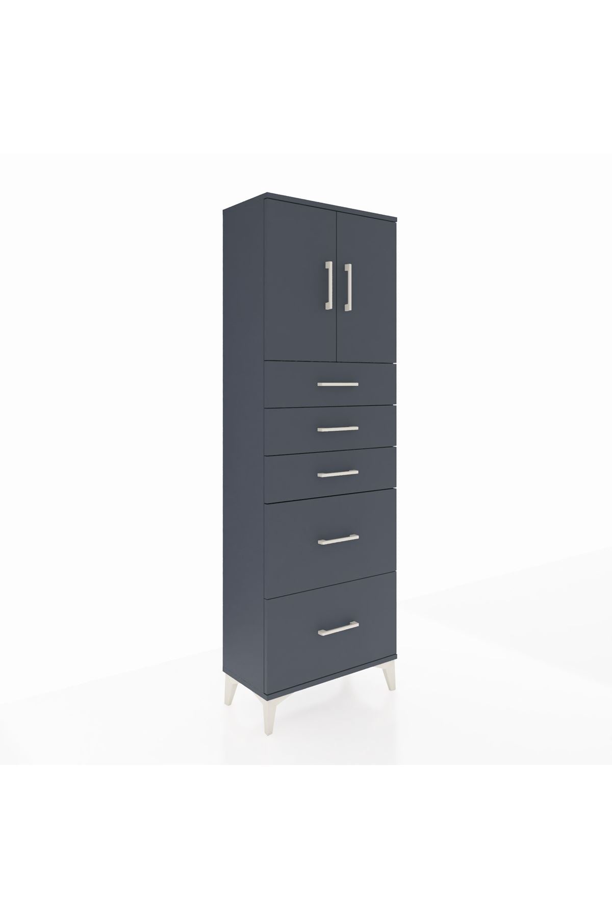 Arges Dolap 2 Raflı 5 Çekmeceli 2 Kapaklı 60x30x182 Antrasit-Antrasit