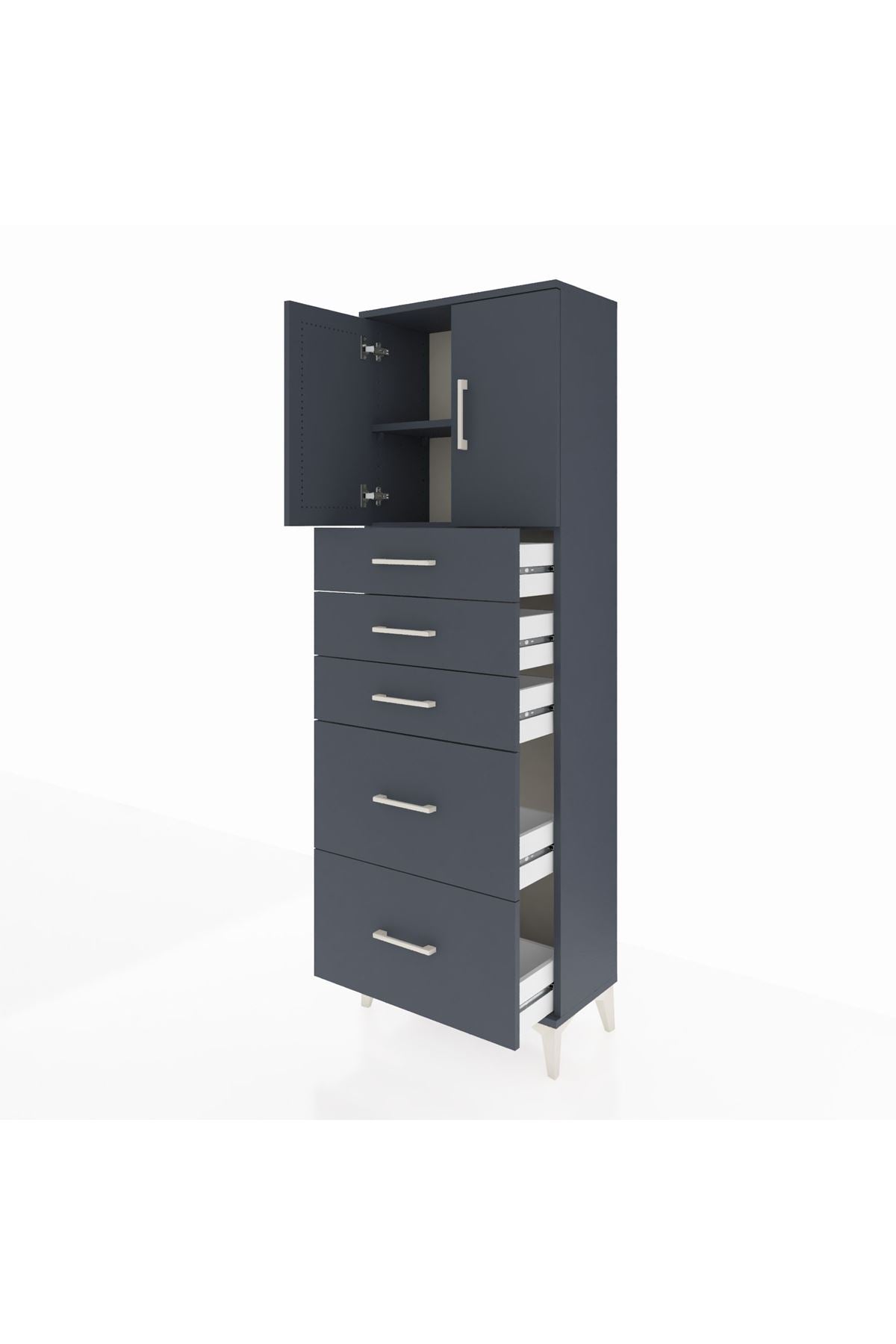 Arges Dolap 2 Raflı 5 Çekmeceli 2 Kapaklı 60x30x182 Antrasit-Antrasit