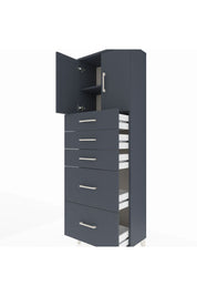 Arges Dolap 2 Raflı 5 Çekmeceli 2 Kapaklı 60x30x182 Antrasit-Antrasit