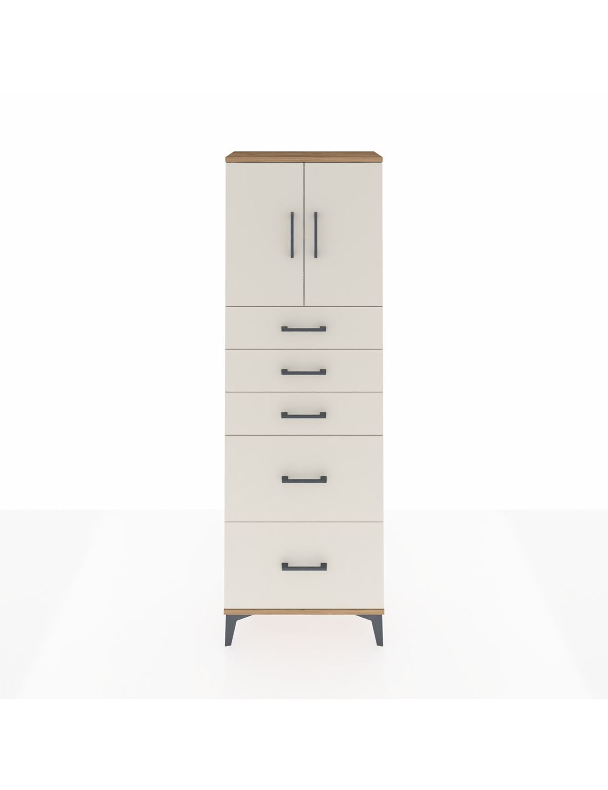 Arges Dolap 2 Raflı 5 Çekmeceli 2 Kapaklı 60x30x182 Çam-Aytaşı