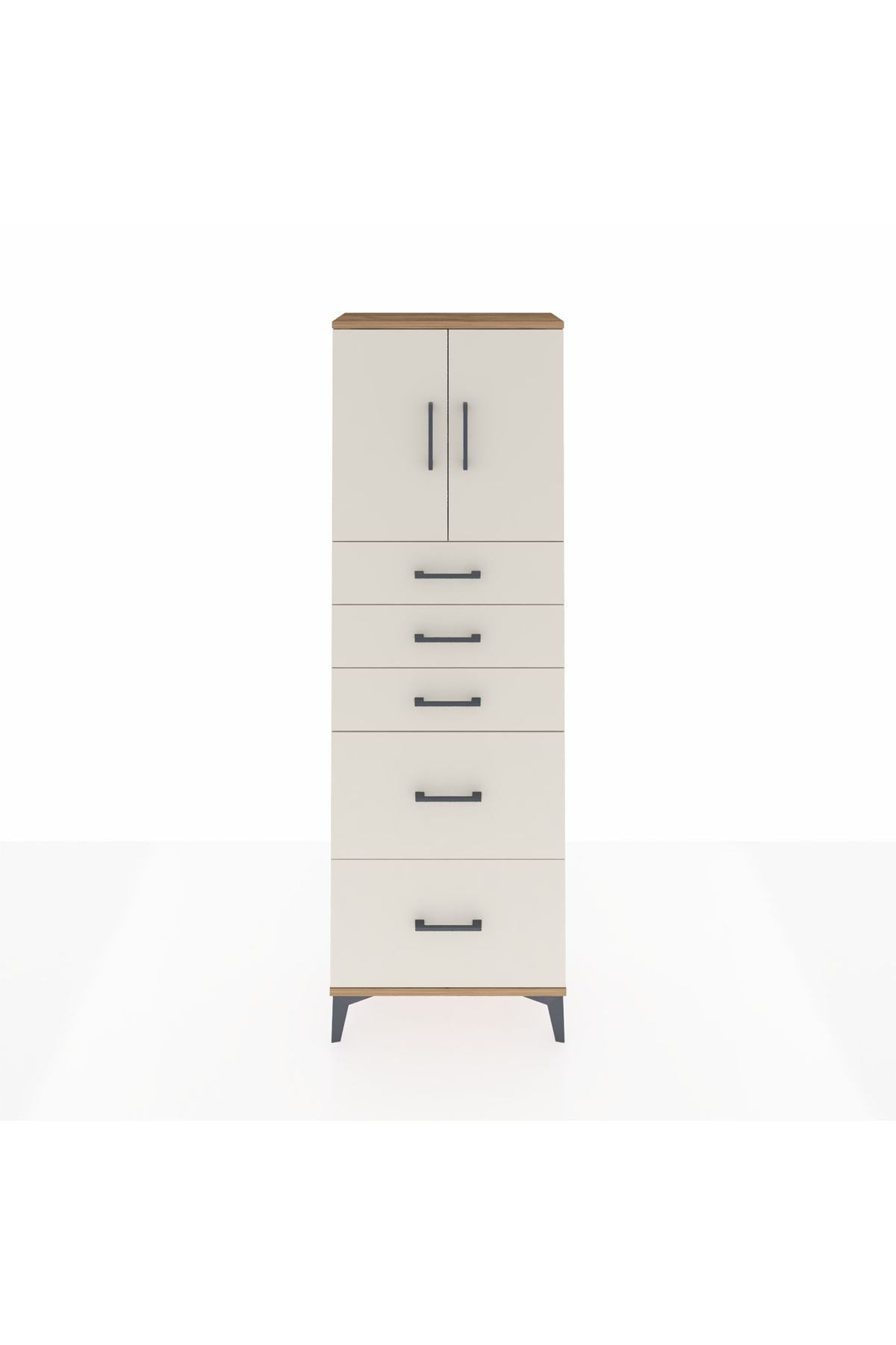 Arges Dolap 2 Raflı 5 Çekmeceli 2 Kapaklı 60x30x182 Çam-Aytaşı