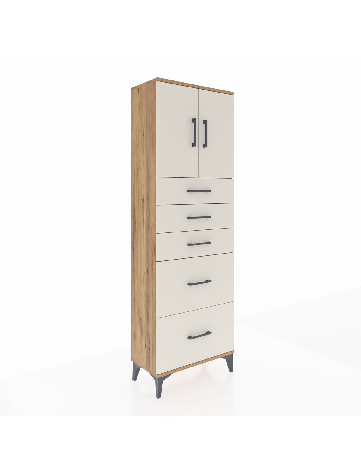 Arges Dolap 2 Raflı 5 Çekmeceli 2 Kapaklı 60x30x182 Çam-Aytaşı