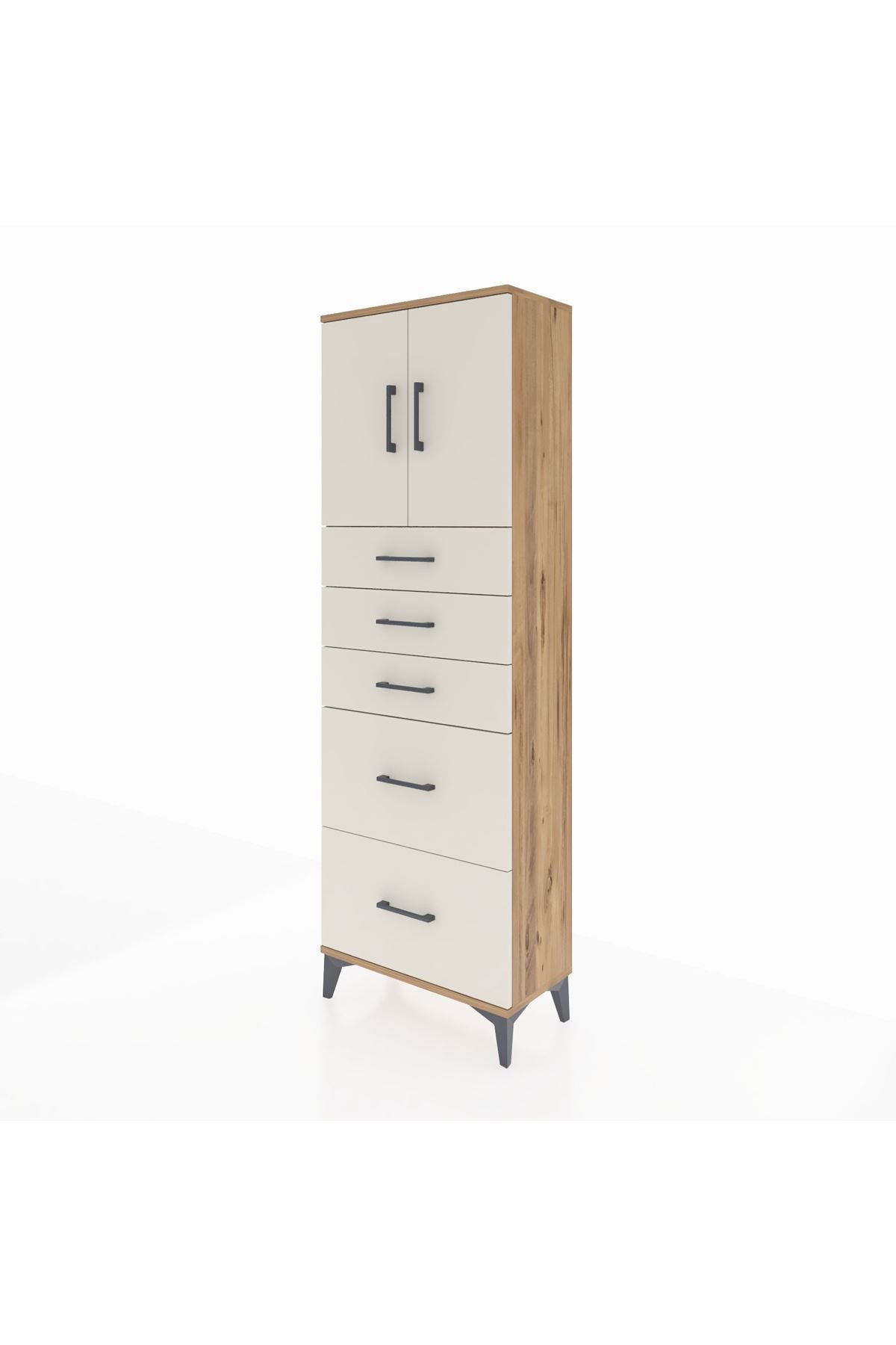 Arges Dolap 2 Raflı 5 Çekmeceli 2 Kapaklı 60x30x182 Çam-Aytaşı