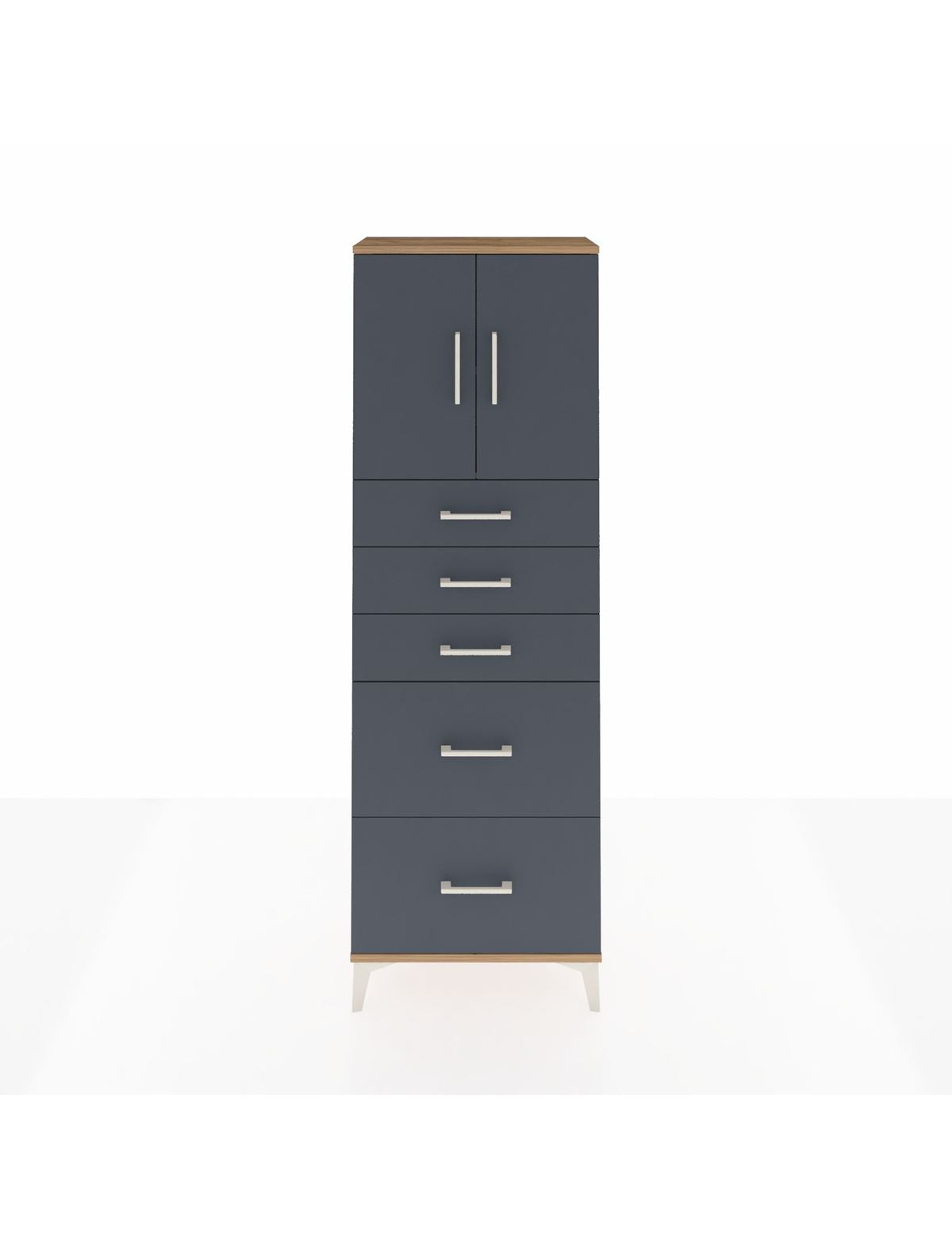 Arges Dolap 2 Raflı 5 Çekmeceli 2 Kapaklı 60x30x182 Çam-Antrasit