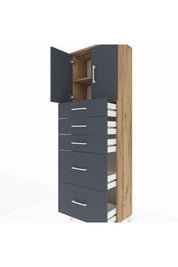 Arges Dolap 2 Raflı 5 Çekmeceli 2 Kapaklı 60x30x182 Çam-Antrasit