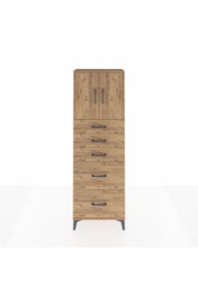 Arges Dolap 2 Raflı 5 Çekmeceli 2 Kapaklı 60x30x182 Çam-Çam