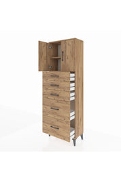 Arges Dolap 2 Raflı 5 Çekmeceli 2 Kapaklı 60x30x182 Çam-Çam