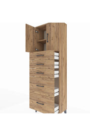 Arges Dolap 2 Raflı 5 Çekmeceli 2 Kapaklı 60x30x182 Çam-Çam
