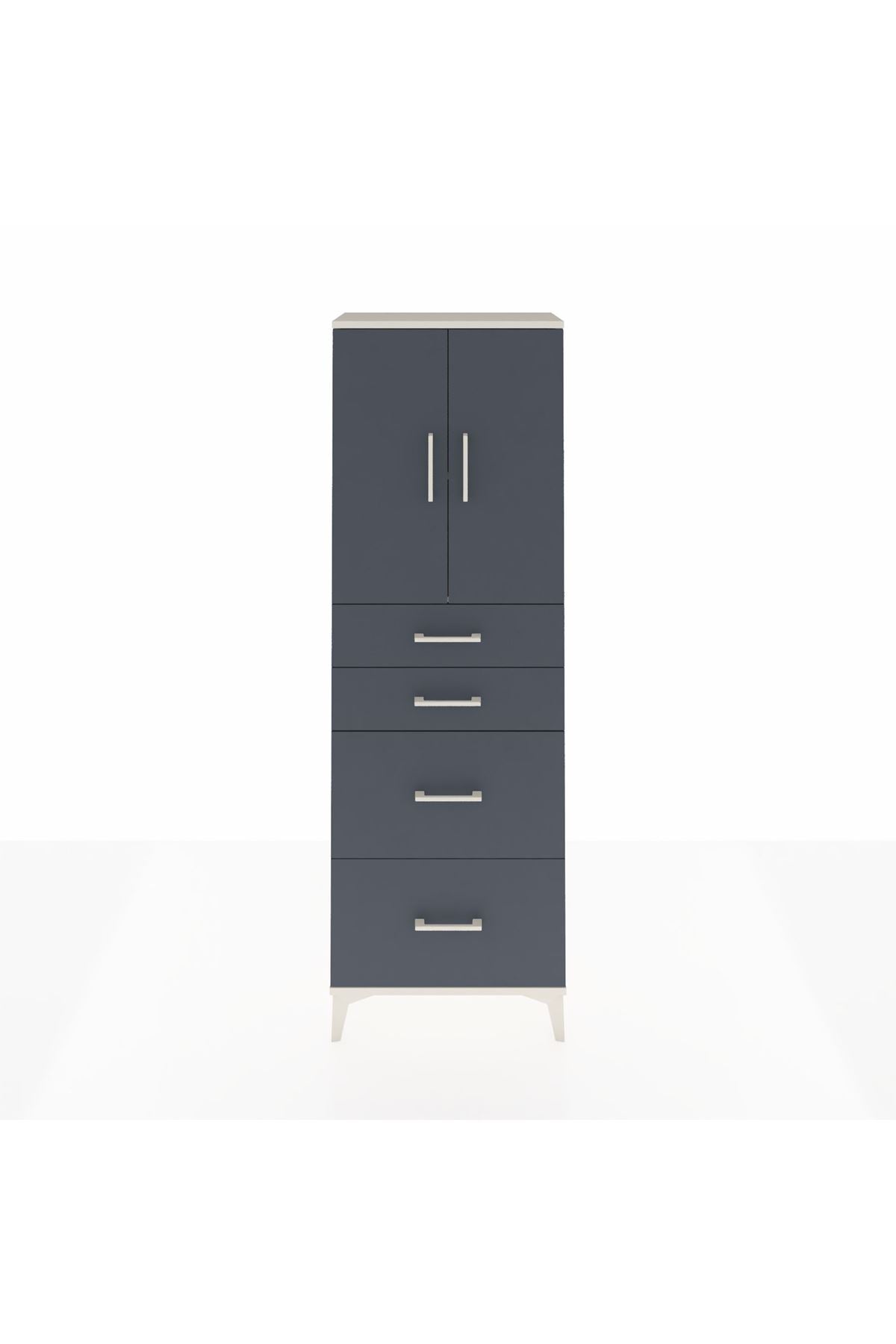 Arges Dolap 2 Raflı 4 Çekmeceli 2 Kapaklı 60x30x182 Aytaşı-Antrasit