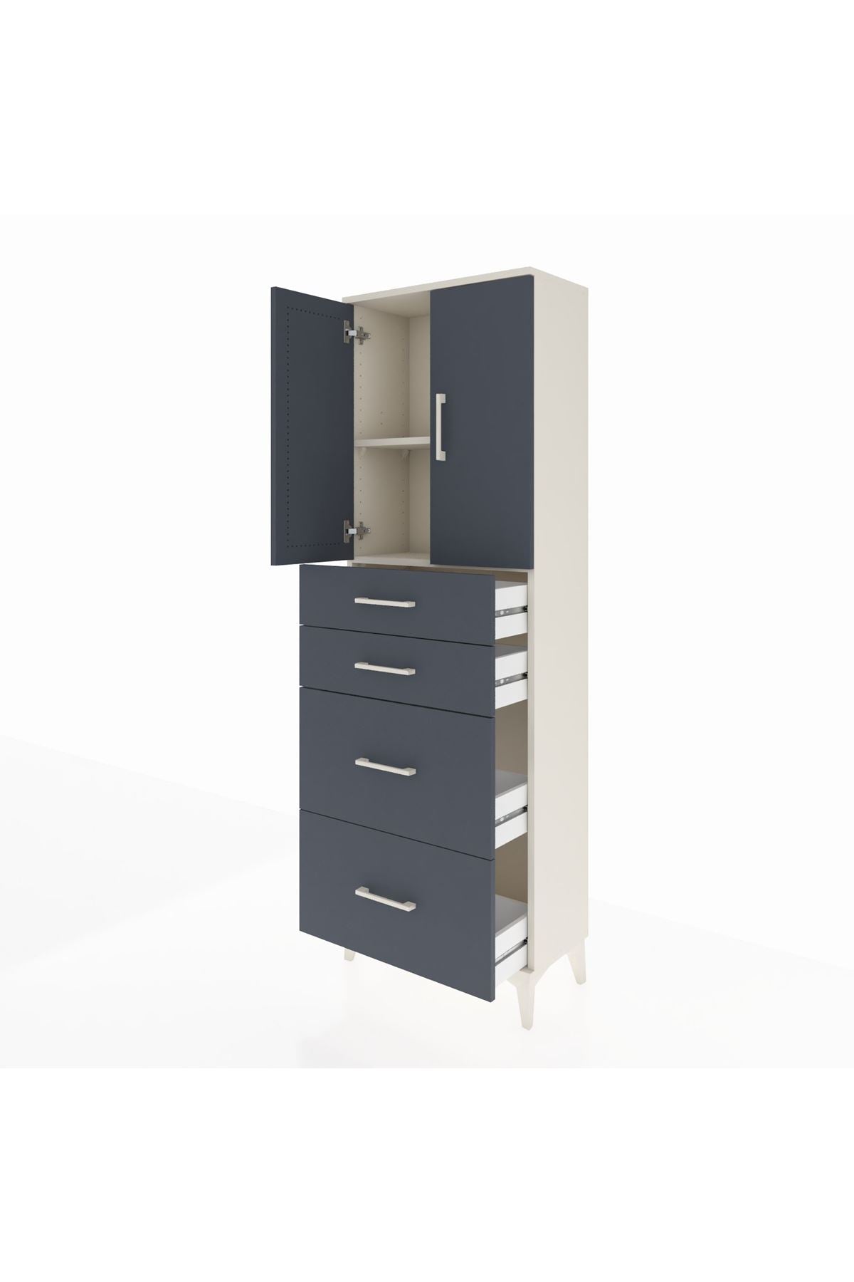 Arges Dolap 2 Raflı 4 Çekmeceli 2 Kapaklı 60x30x182 Aytaşı-Antrasit