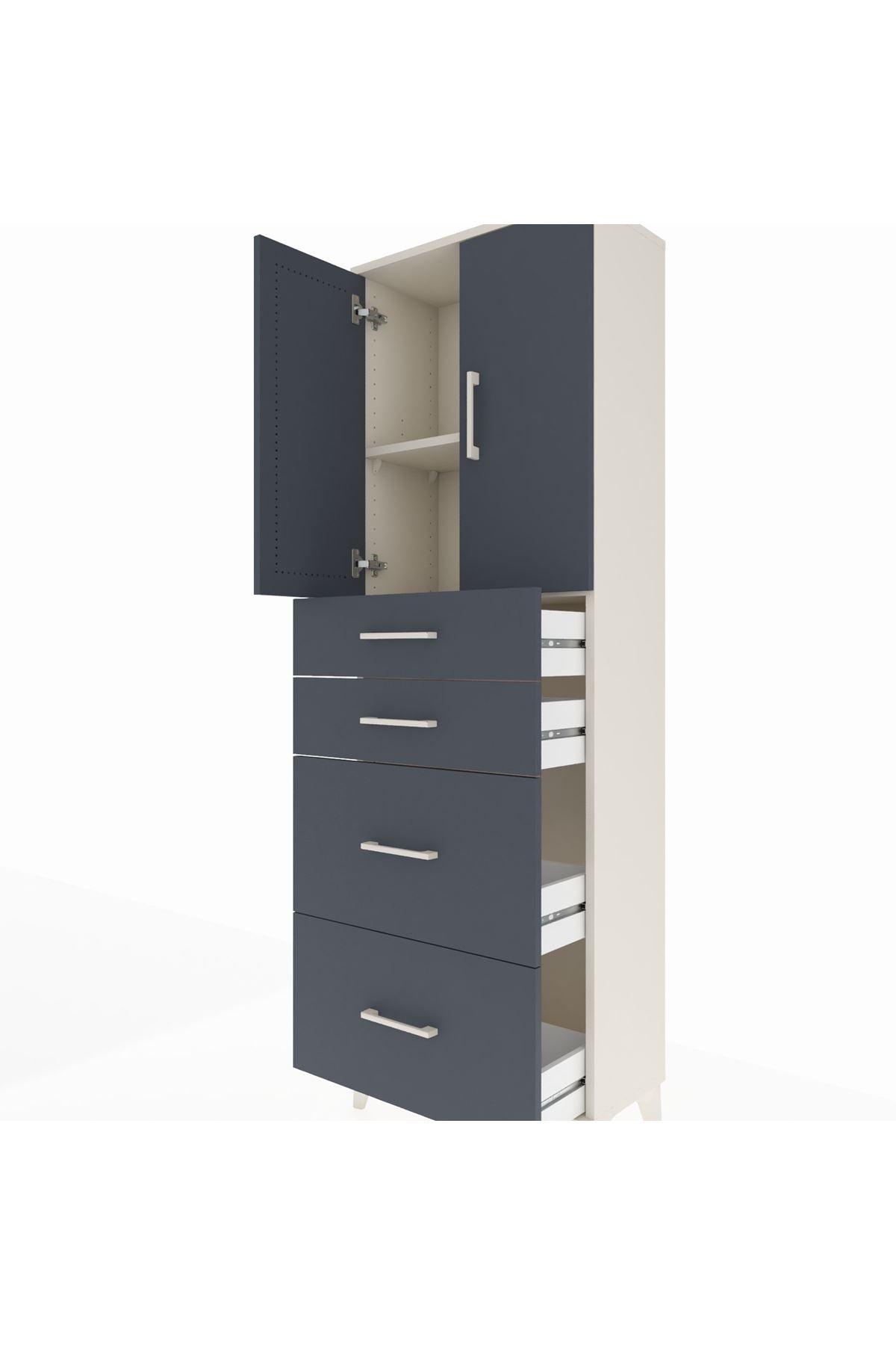 Arges Dolap 2 Raflı 4 Çekmeceli 2 Kapaklı 60x30x182 Aytaşı-Antrasit