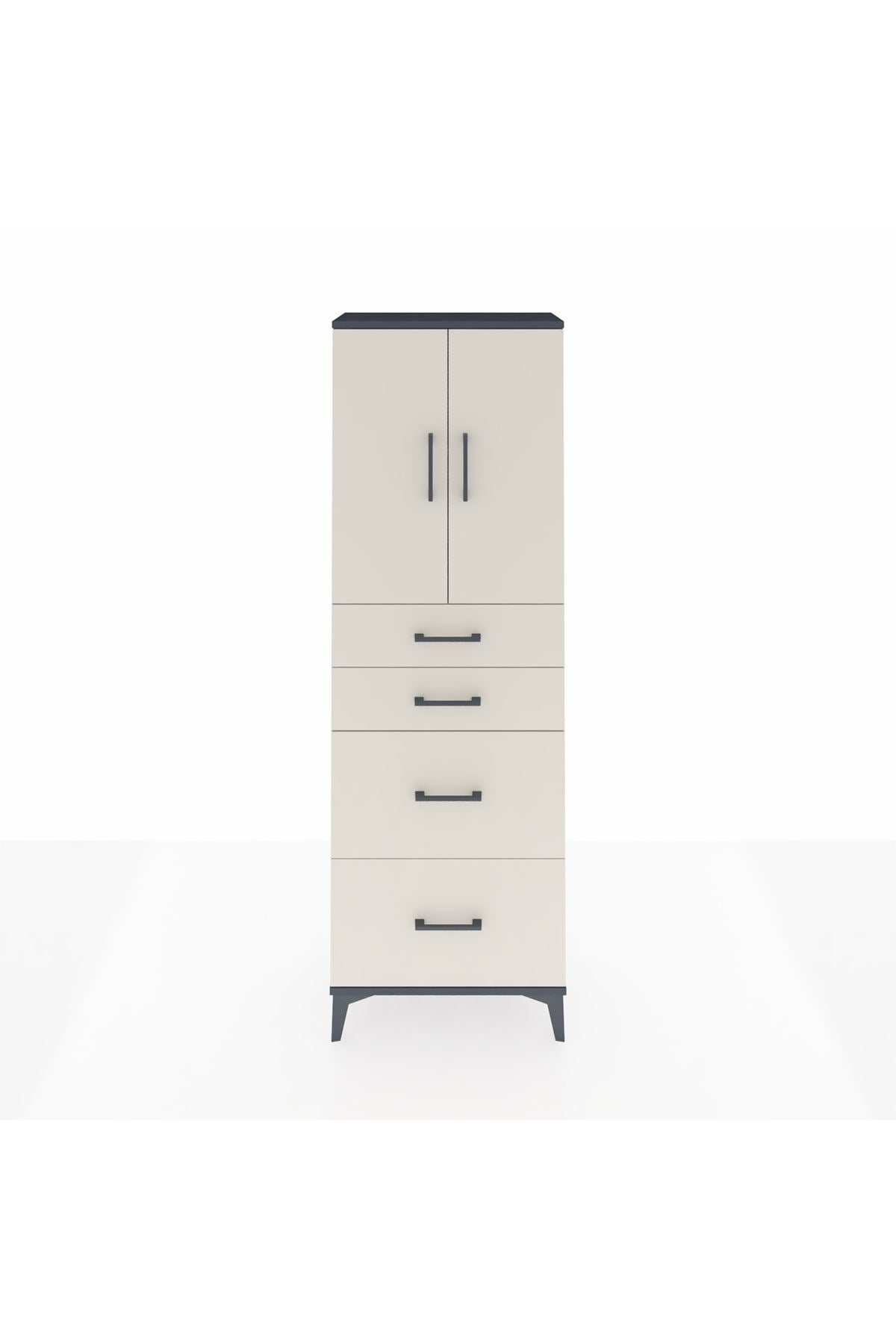 Arges Dolap 2 Raflı 4 Çekmeceli 2 Kapaklı 60x30x182 Antrasit-Aytaşı