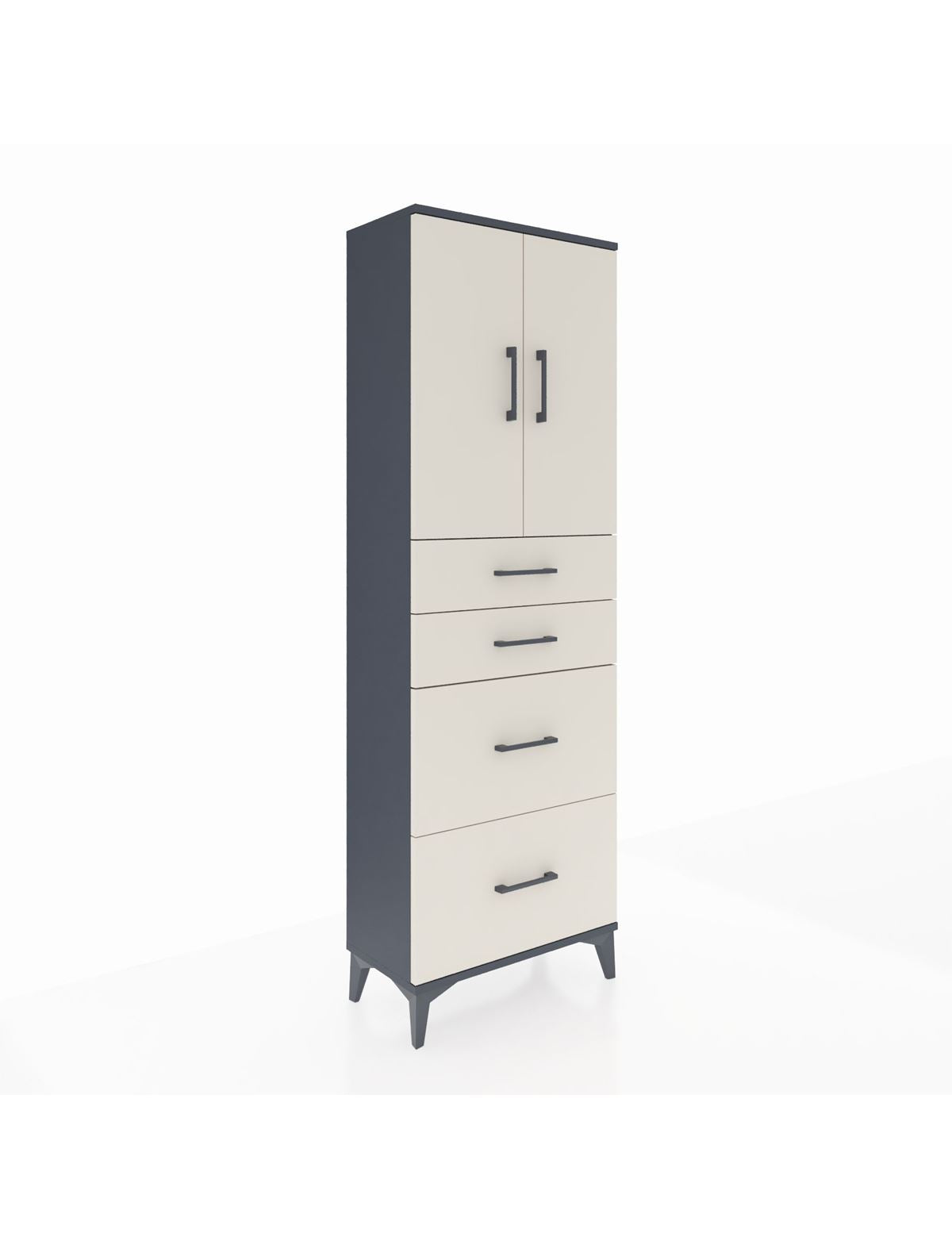 Arges Dolap 2 Raflı 4 Çekmeceli 2 Kapaklı 60x30x182 Antrasit-Aytaşı