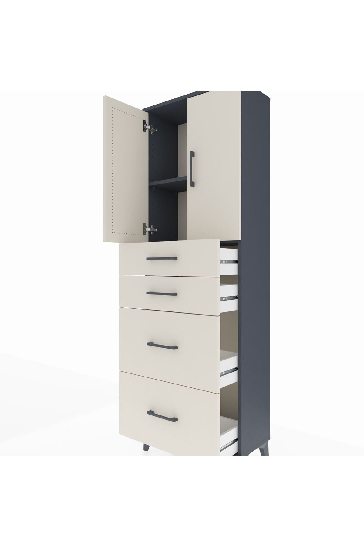 Arges Dolap 2 Raflı 4 Çekmeceli 2 Kapaklı 60x30x182 Antrasit-Aytaşı