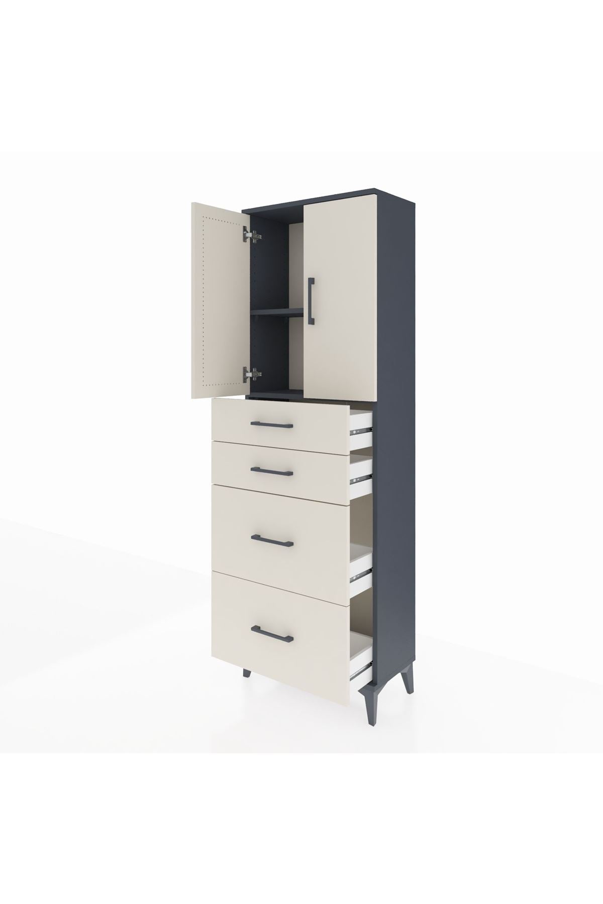 Arges Dolap 2 Raflı 4 Çekmeceli 2 Kapaklı 60x30x182 Antrasit-Aytaşı