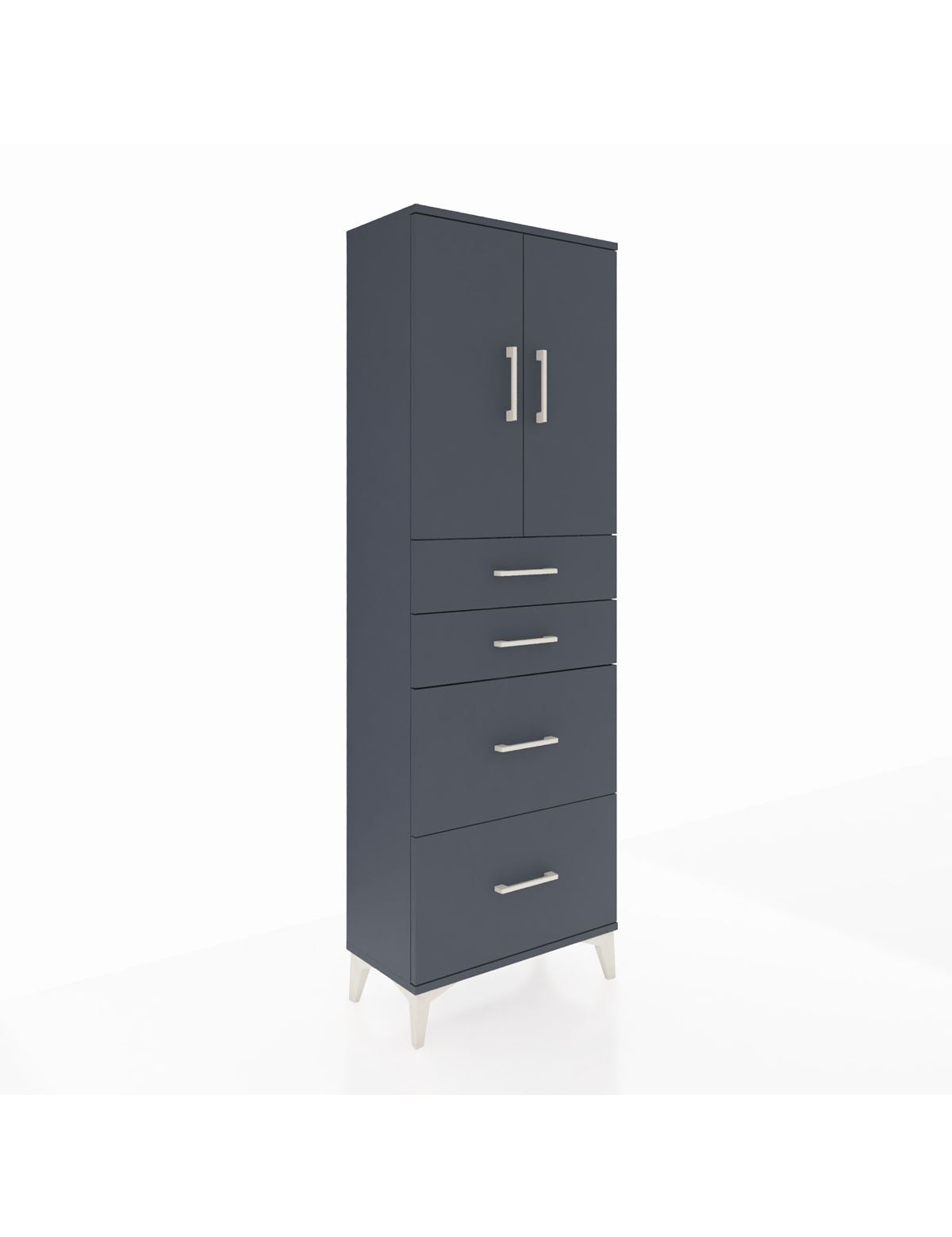 Arges Dolap 2 Raflı 4 Çekmeceli 2 Kapaklı 60x30x182 Antrasit-Antrasit