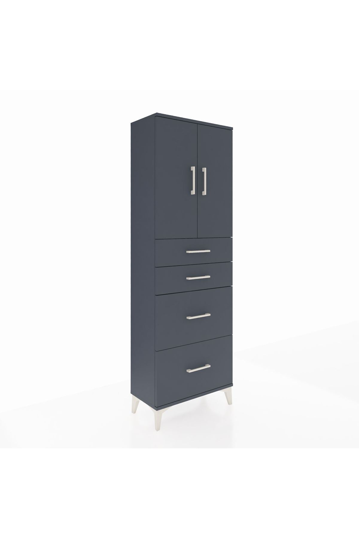 Arges Dolap 2 Raflı 4 Çekmeceli 2 Kapaklı 60x30x182 Antrasit-Antrasit