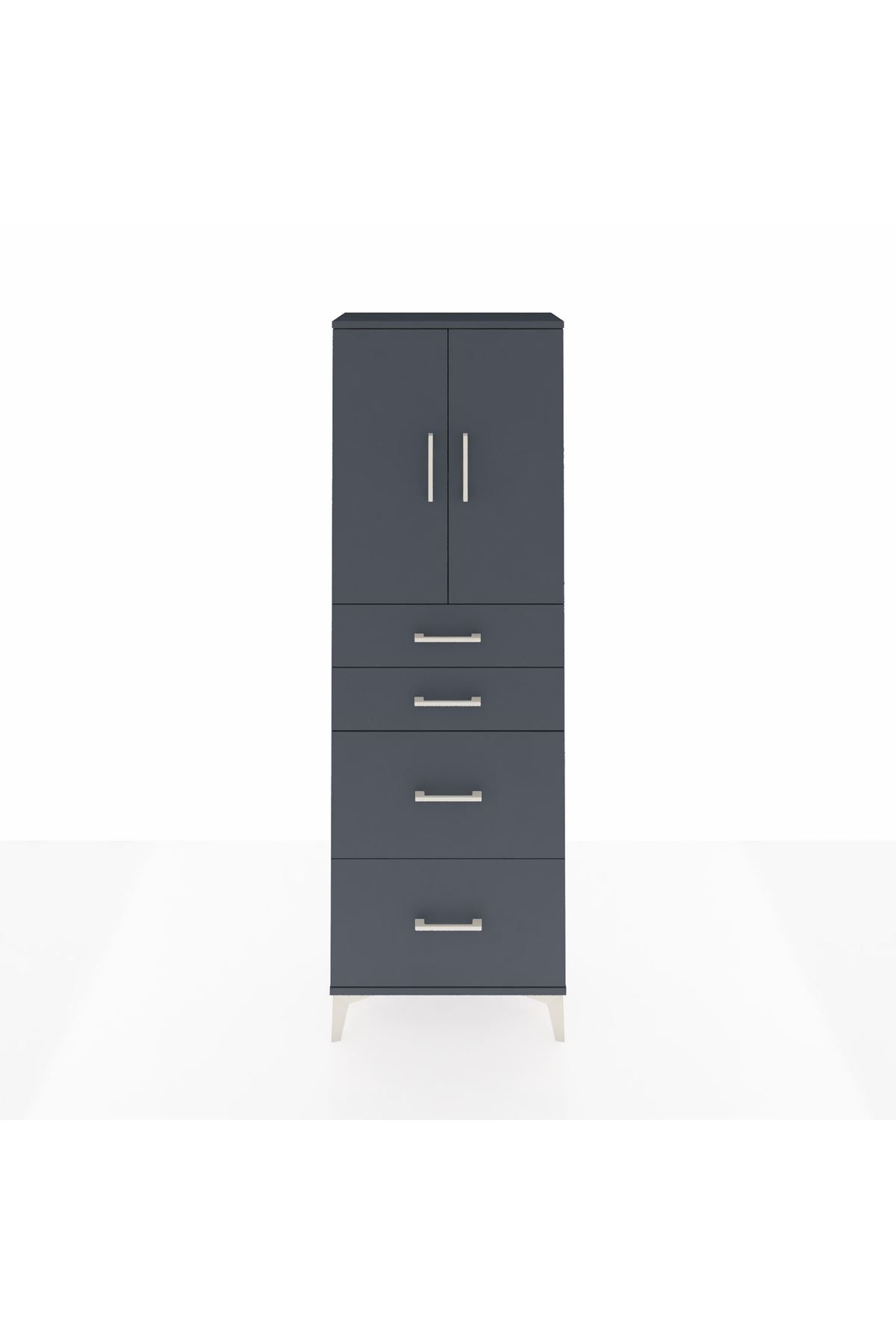 Arges Dolap 2 Raflı 4 Çekmeceli 2 Kapaklı 60x30x182 Antrasit-Antrasit