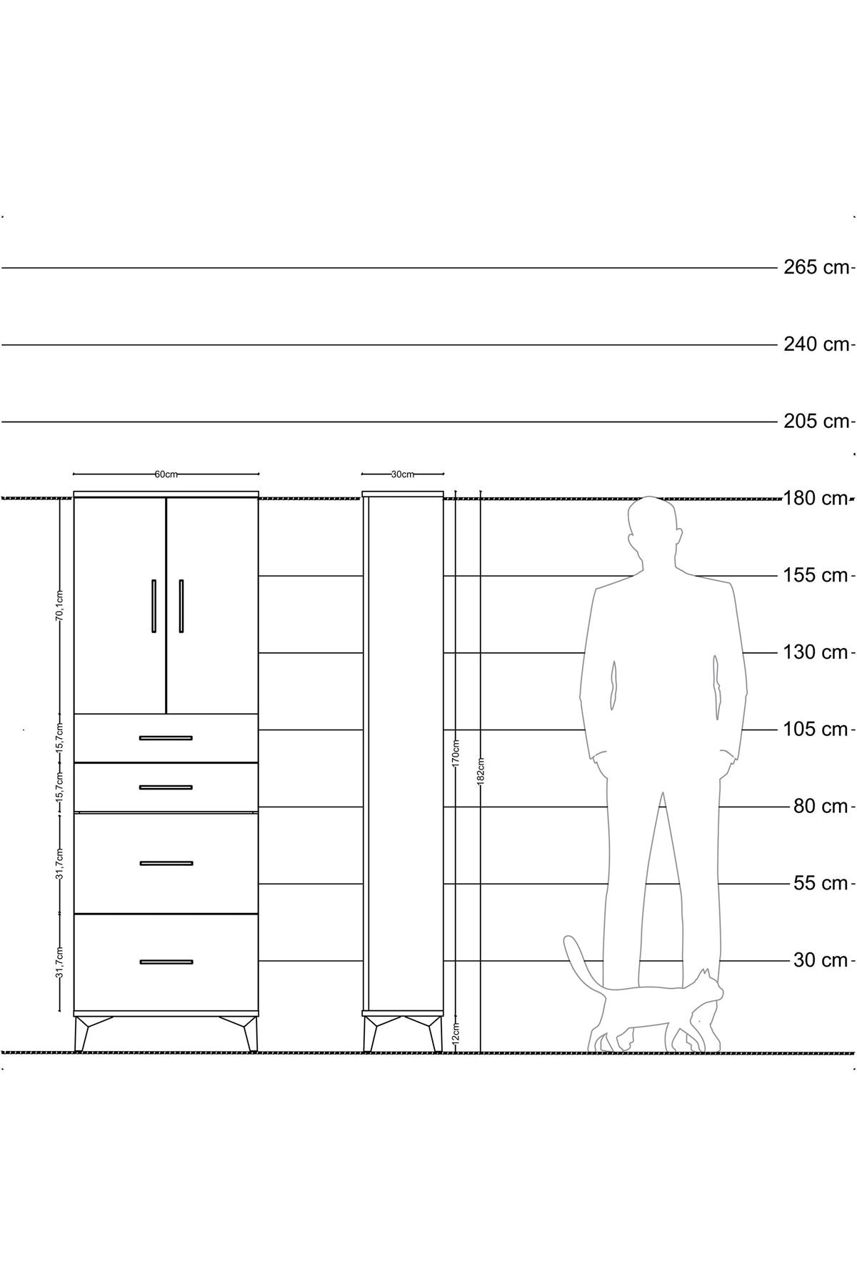 Arges Dolap 2 Raflı 4 Çekmeceli 2 Kapaklı 60x30x182 Antrasit-Aytaşı