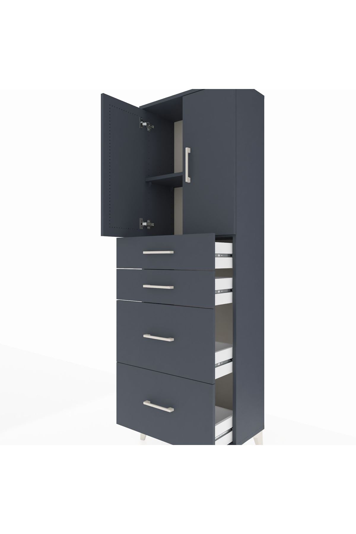 Arges Dolap 2 Raflı 4 Çekmeceli 2 Kapaklı 60x30x182 Antrasit-Antrasit