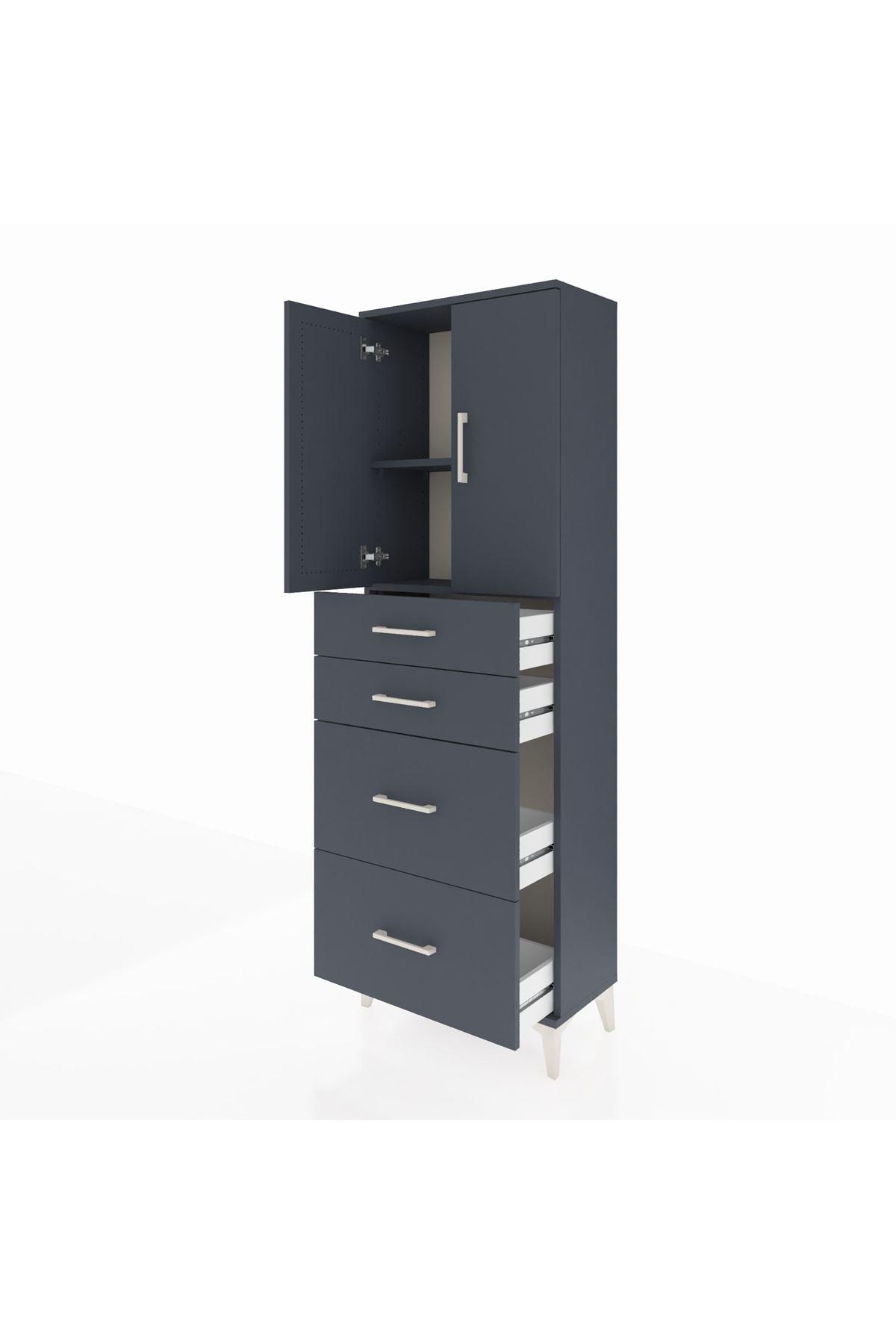 Arges Dolap 2 Raflı 4 Çekmeceli 2 Kapaklı 60x30x182 Antrasit-Antrasit