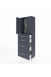 Arges Dolap 2 Raflı 4 Çekmeceli 2 Kapaklı 60x30x182 Antrasit-Antrasit