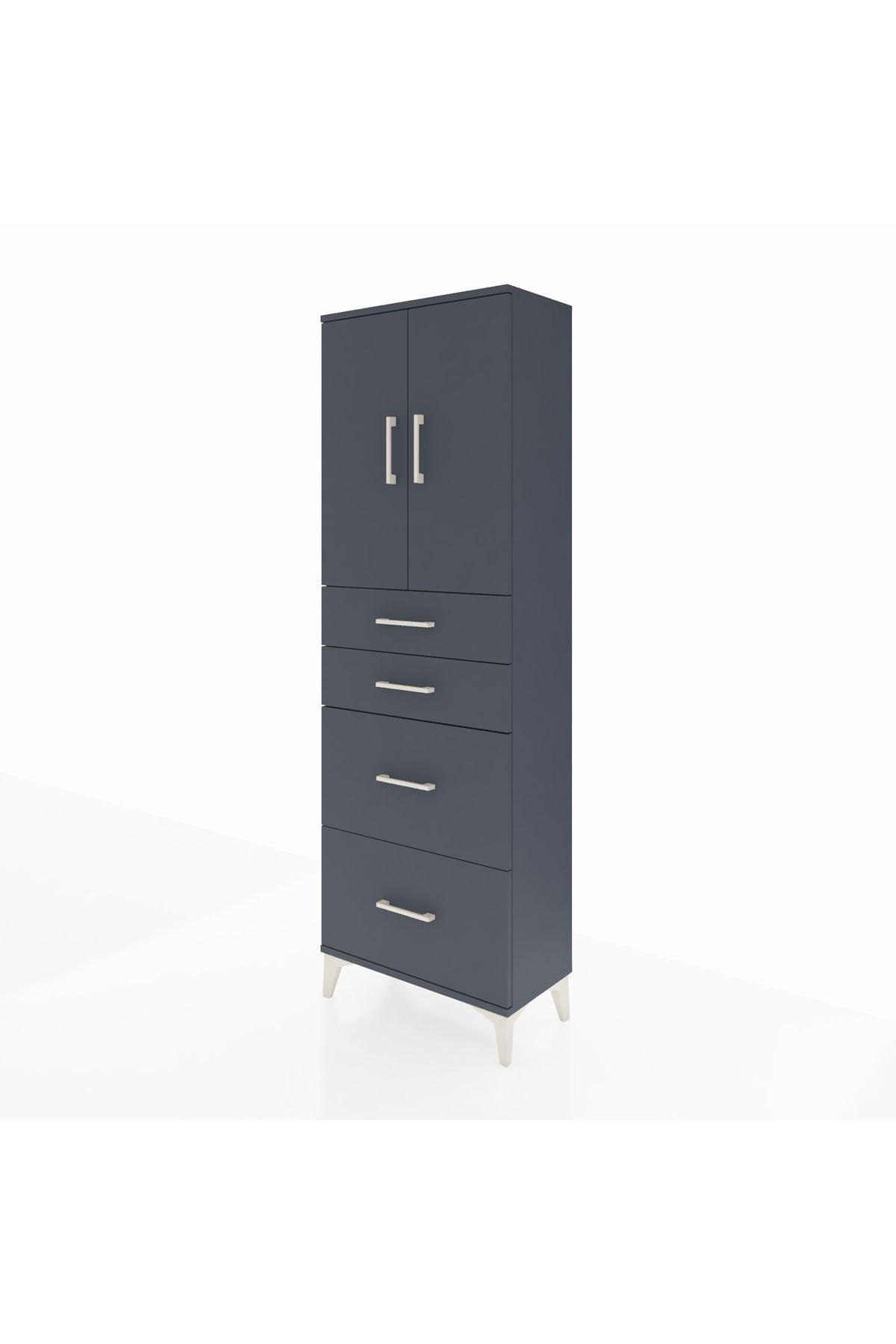 Arges Dolap 2 Raflı 4 Çekmeceli 2 Kapaklı 60x30x182 Antrasit-Antrasit