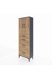 Arges Dolap 2 Raflı 4 Çekmeceli 2 Kapaklı 60x30x182 Antrasit-Çam